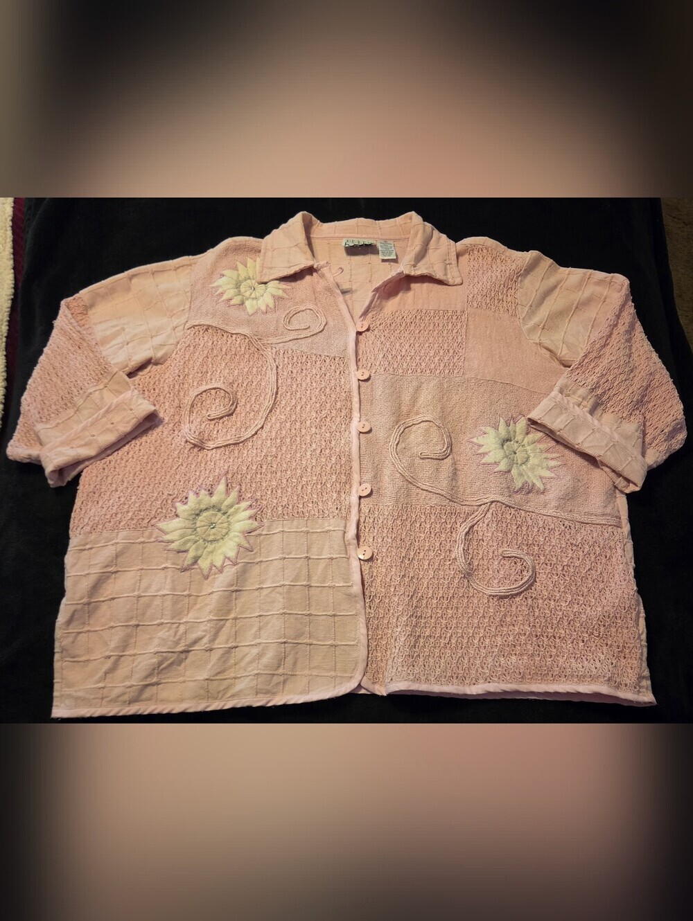 Vtg KEREN Hart Pink Patchwork Embroidered Jacket, Retro 3XL